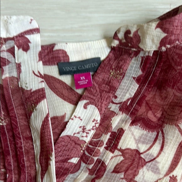 Vince Camuto Red Flutter Sleeve Blouse with Mandarin Collar - Picture 3 of 8